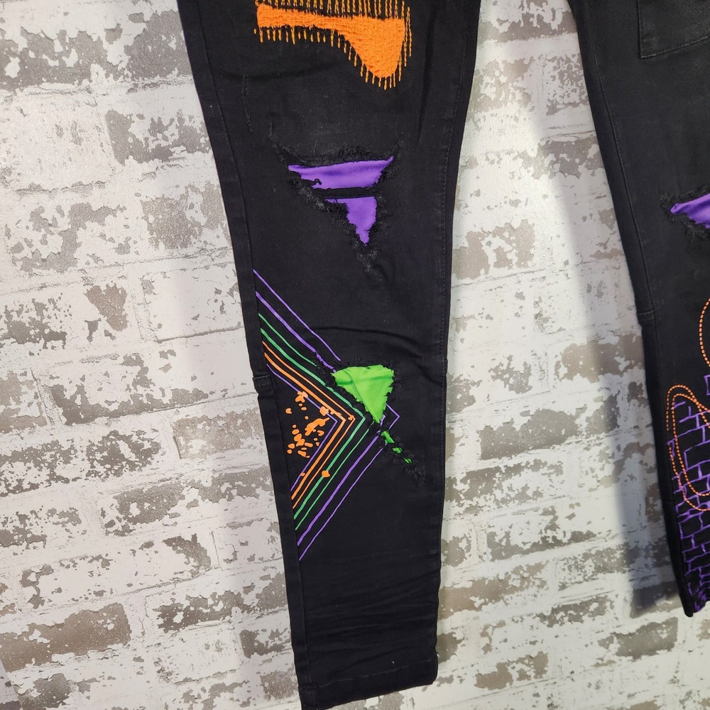 Blac‎ Leaf Wisdom and Legacy Mens Black Denim Jeans 32x32 Patches Streetwear Y2K - Picture 5 of 16